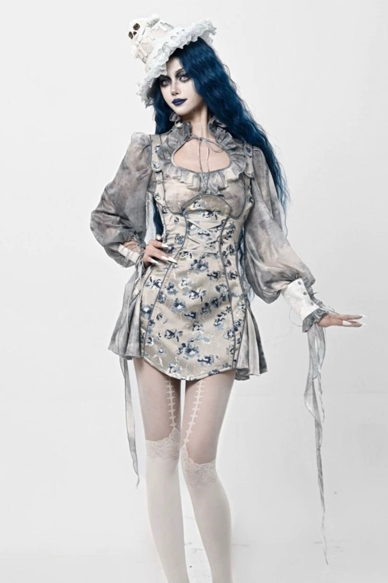 [Reservation product] Gothic Zombie Bride Jacquard Slip Dress