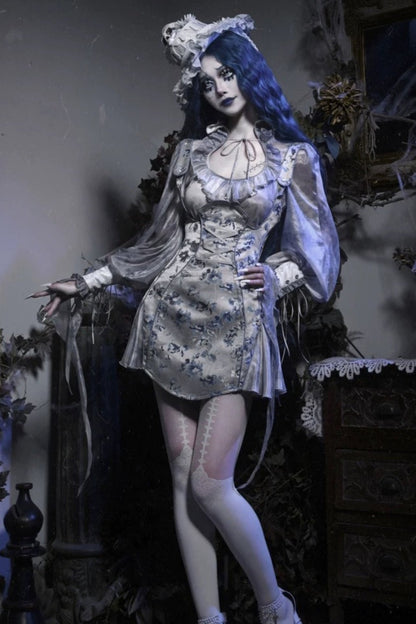 [Reservation product] Gothic Zombie Bride Jacquard Slip Dress