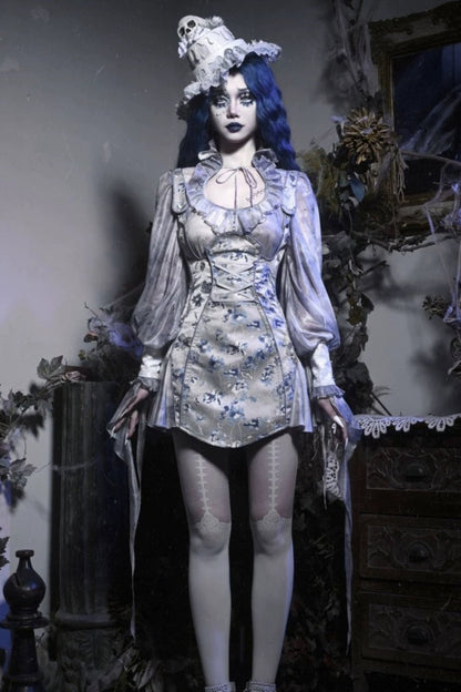 [Reservation product] Gothic Zombie Bride Jacquard Slip Dress