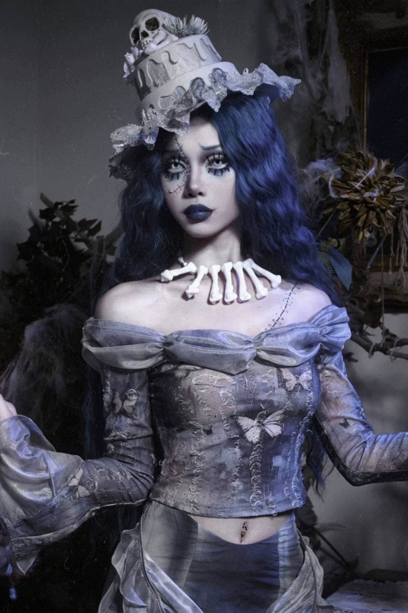 Reservation product] Gothic Zombie Bride Hall Neck Top – Belchic