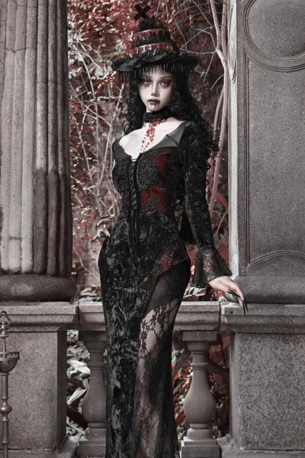 【予約商品】ゴシックベルベットクリムゾンフィッシュテールドレス