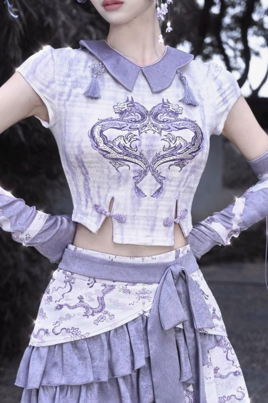 [Reservation product] Chinese style stretch print tops