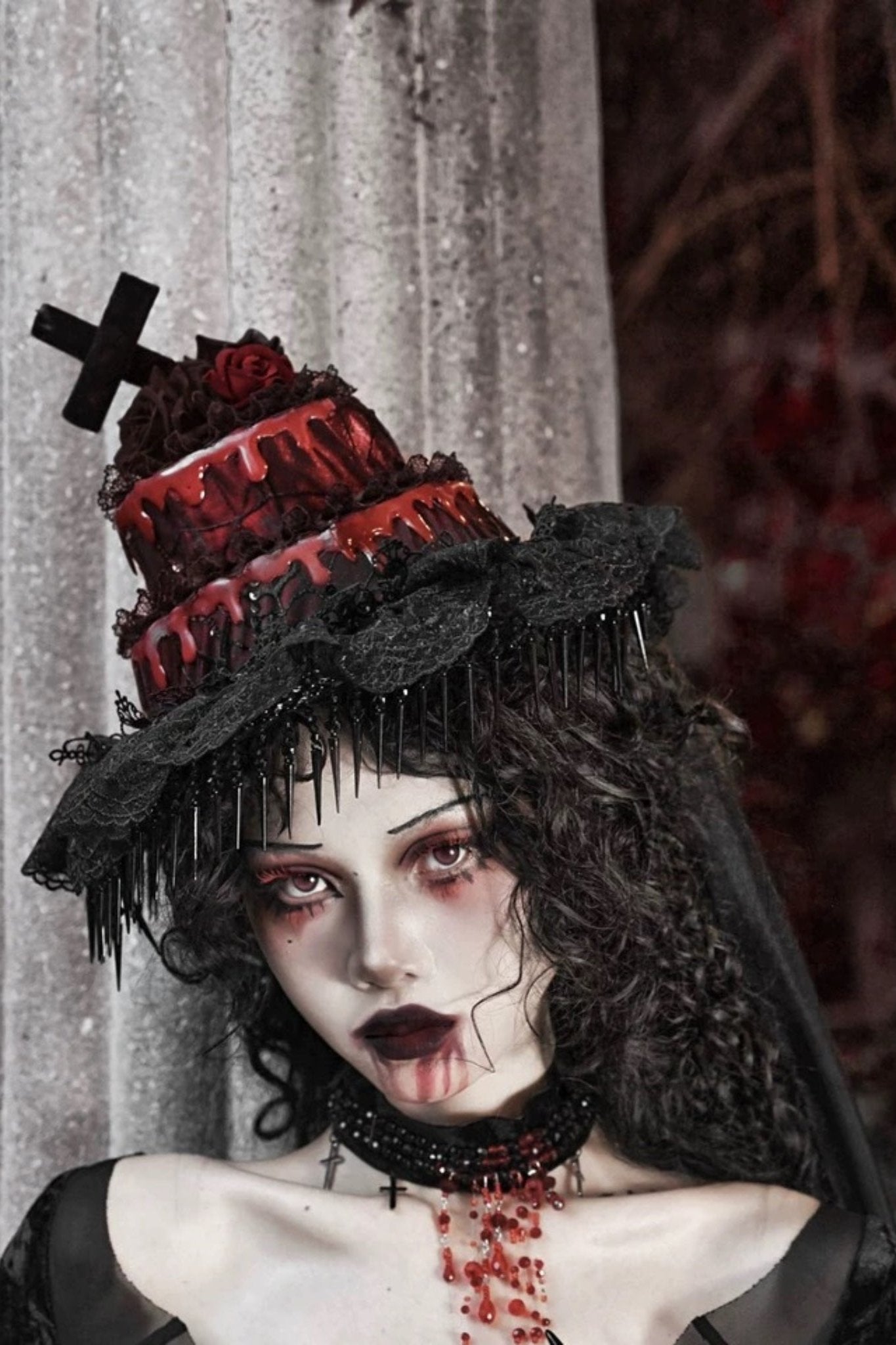 [Reservation product] Gothic mesh tail cake hat