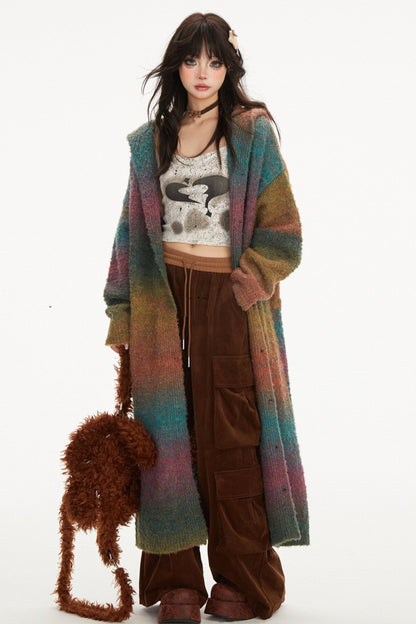 Long Rainbow Gradation Knit Cardigan