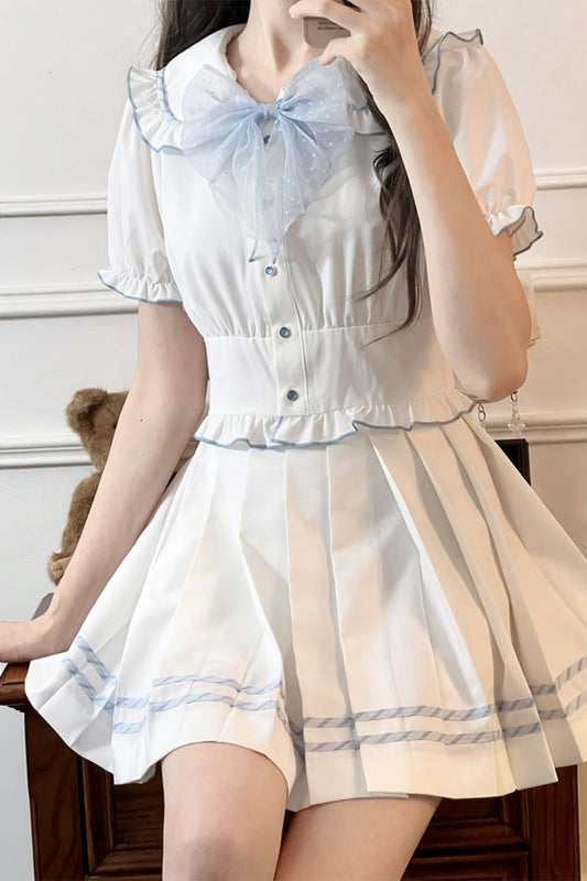 Sailor doll neck tops+flare skirt