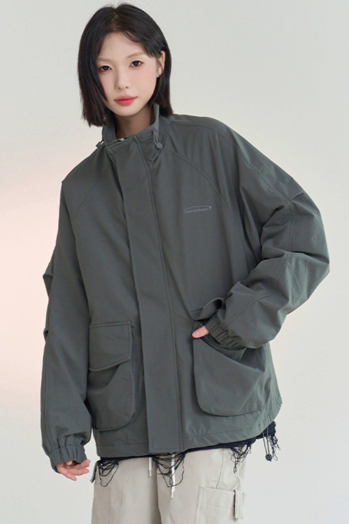 Stand color loose cargo jacket