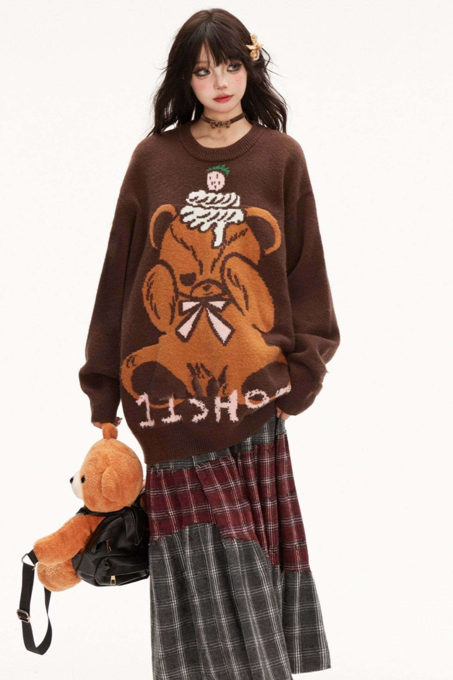 Bear Jacquard pullover knit sweater