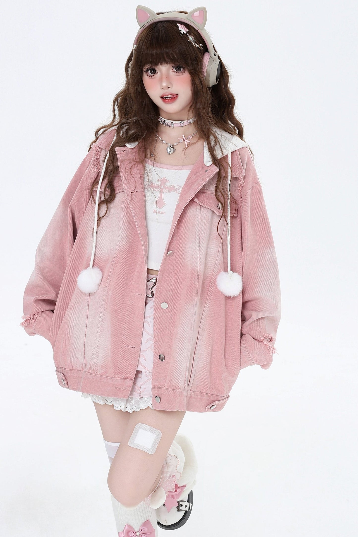 Cat Ear Hoodie Two Piece Denim Jacket