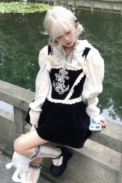 Velvet Skull Embroyida Le Chuchu Dress Set