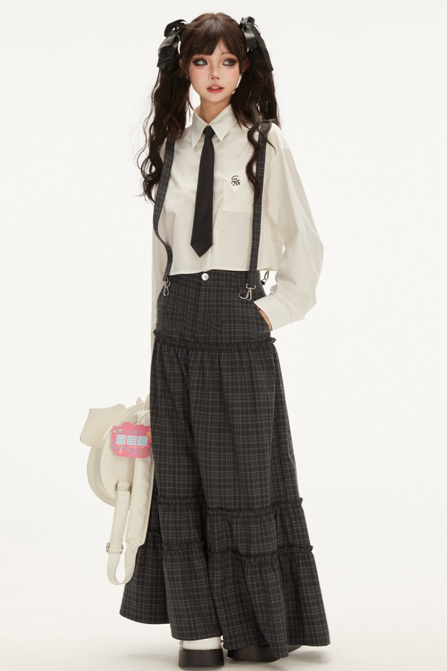 Vintage Check Waist Cinch Long Cake Skirt