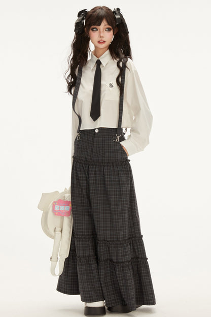 Vintage Check Waist Cinch Long Cake Skirt