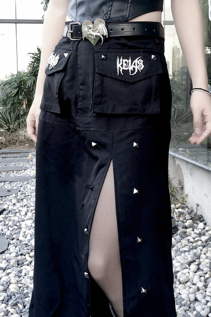 Punk style slit cargo skirt