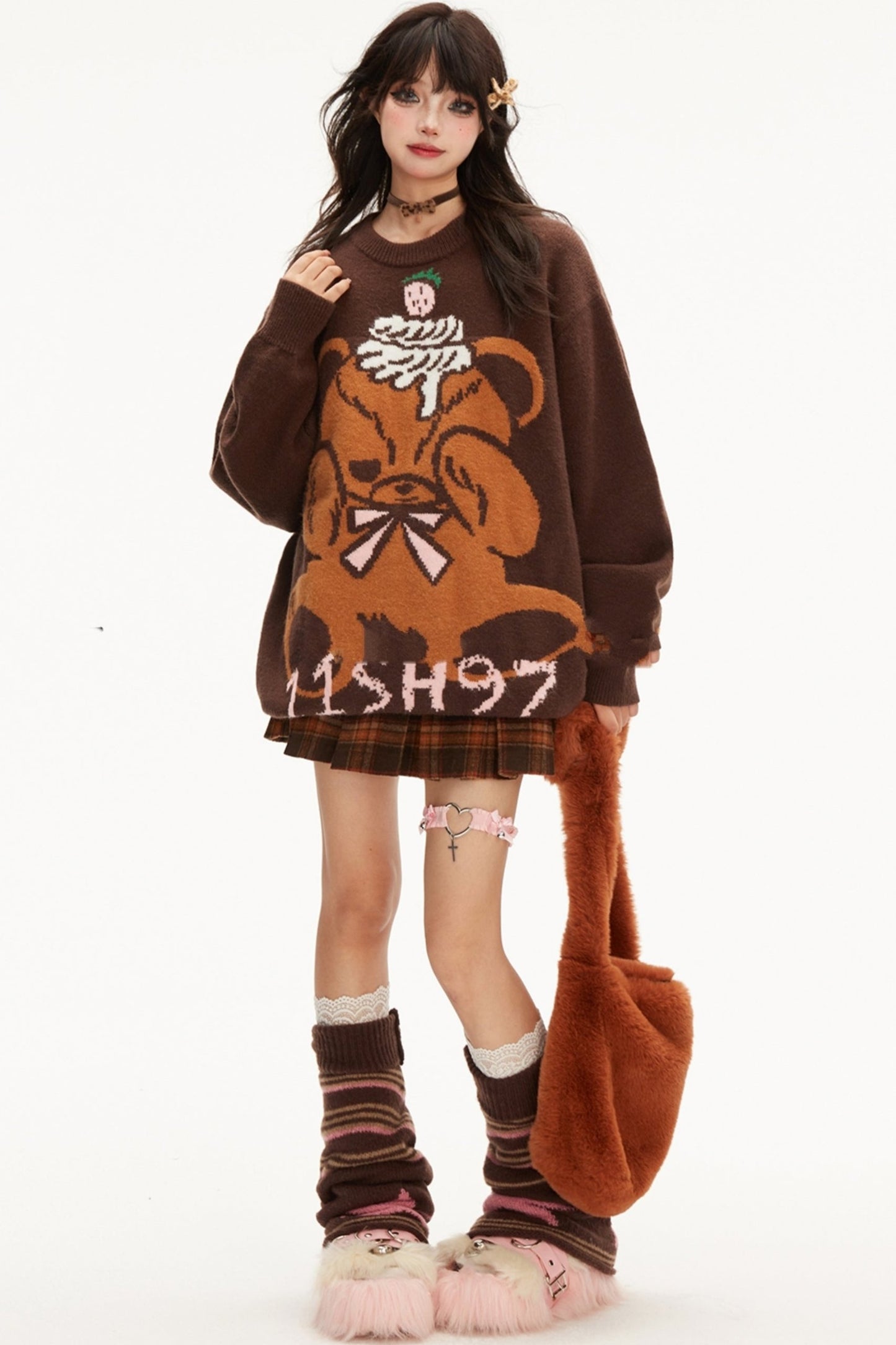 Bear Jacquard pullover knit sweater