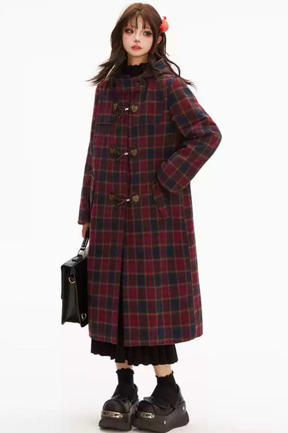 British style tweed horn buckle coat