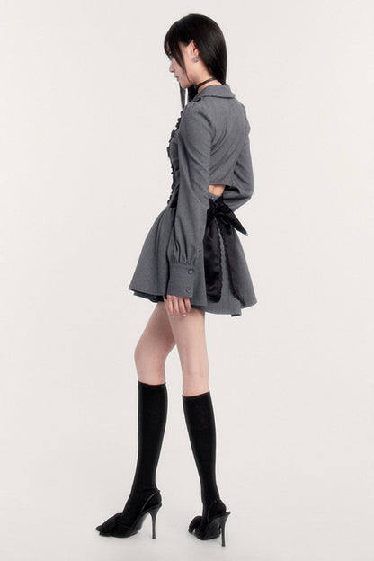 Slim Bow Long Sleeve Shirt Dress