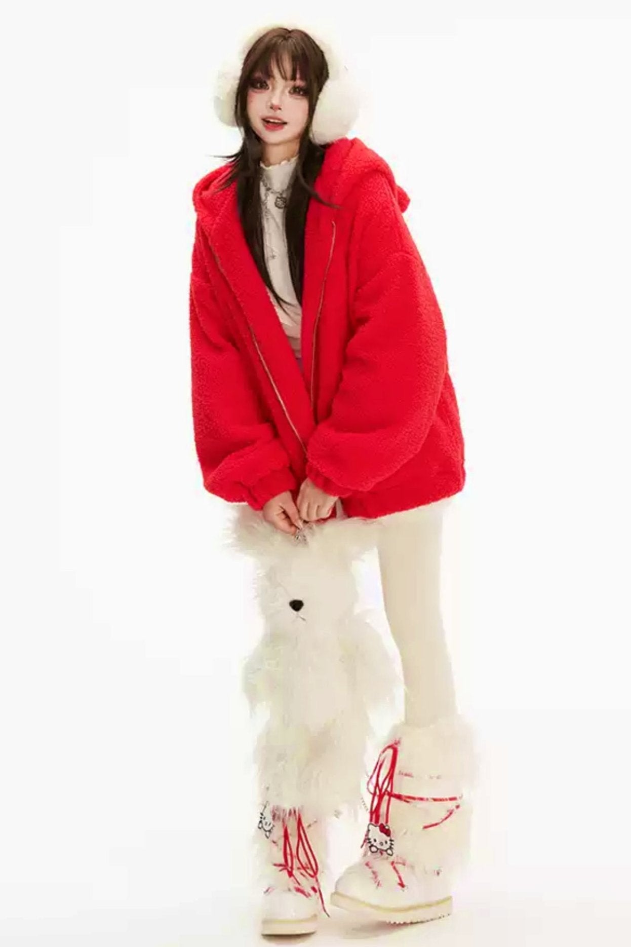 Red Lam Wool Furry Furry Dead Jacket