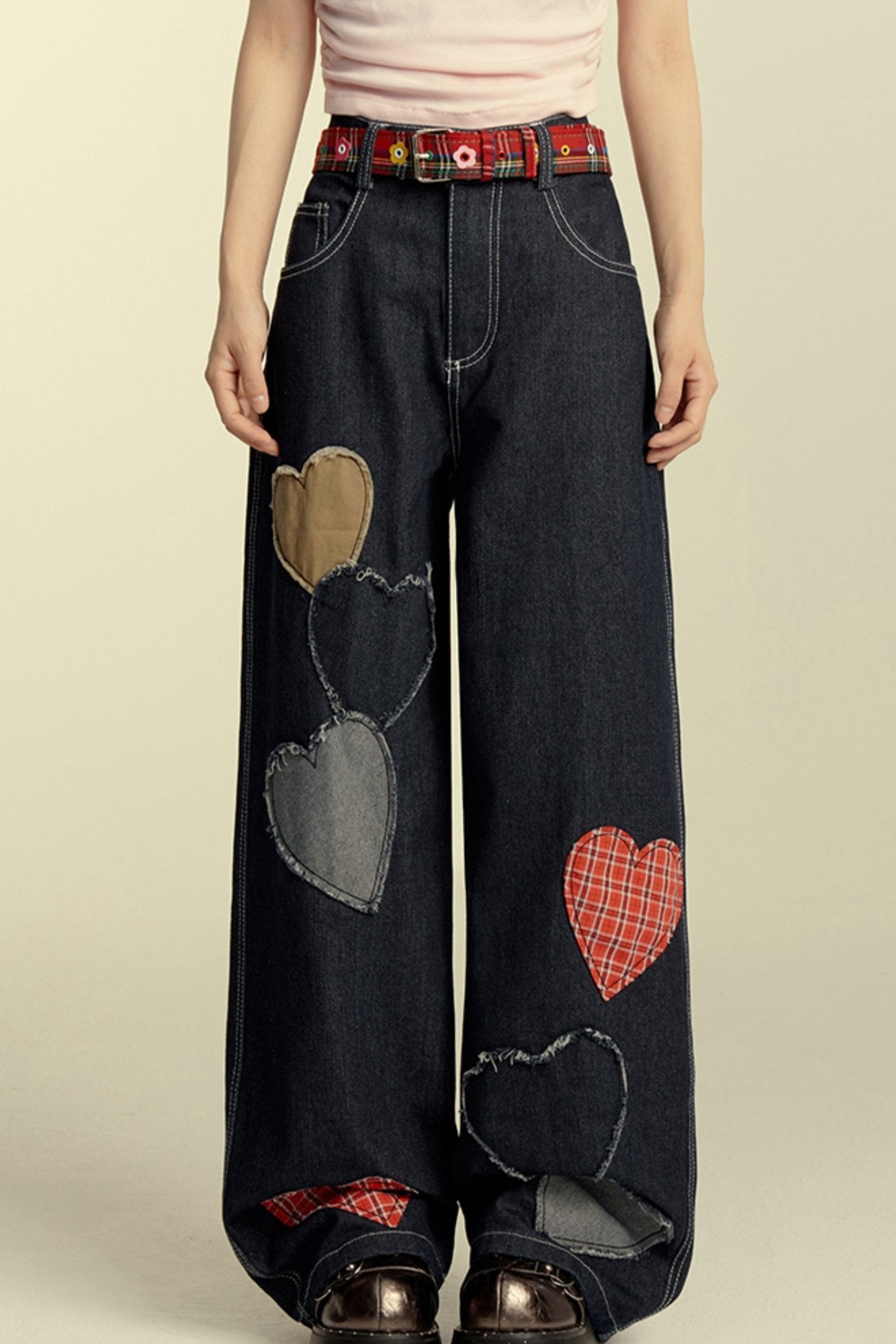 Loose Heart Patchwork Wide Leg Pants