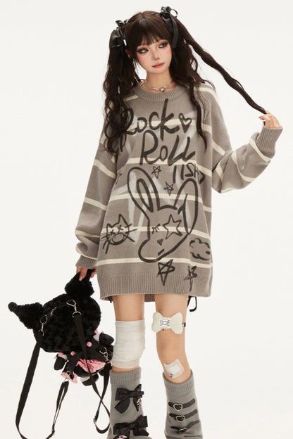 Graffiti Lazy Loose Knit Sweater