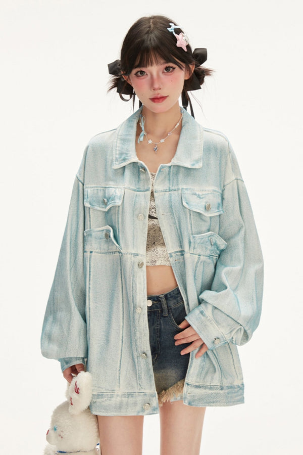 Spray Paint Oversized Denim Jacket