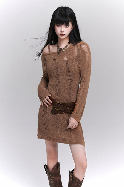 Backless Ripped Knit Sweater Dress