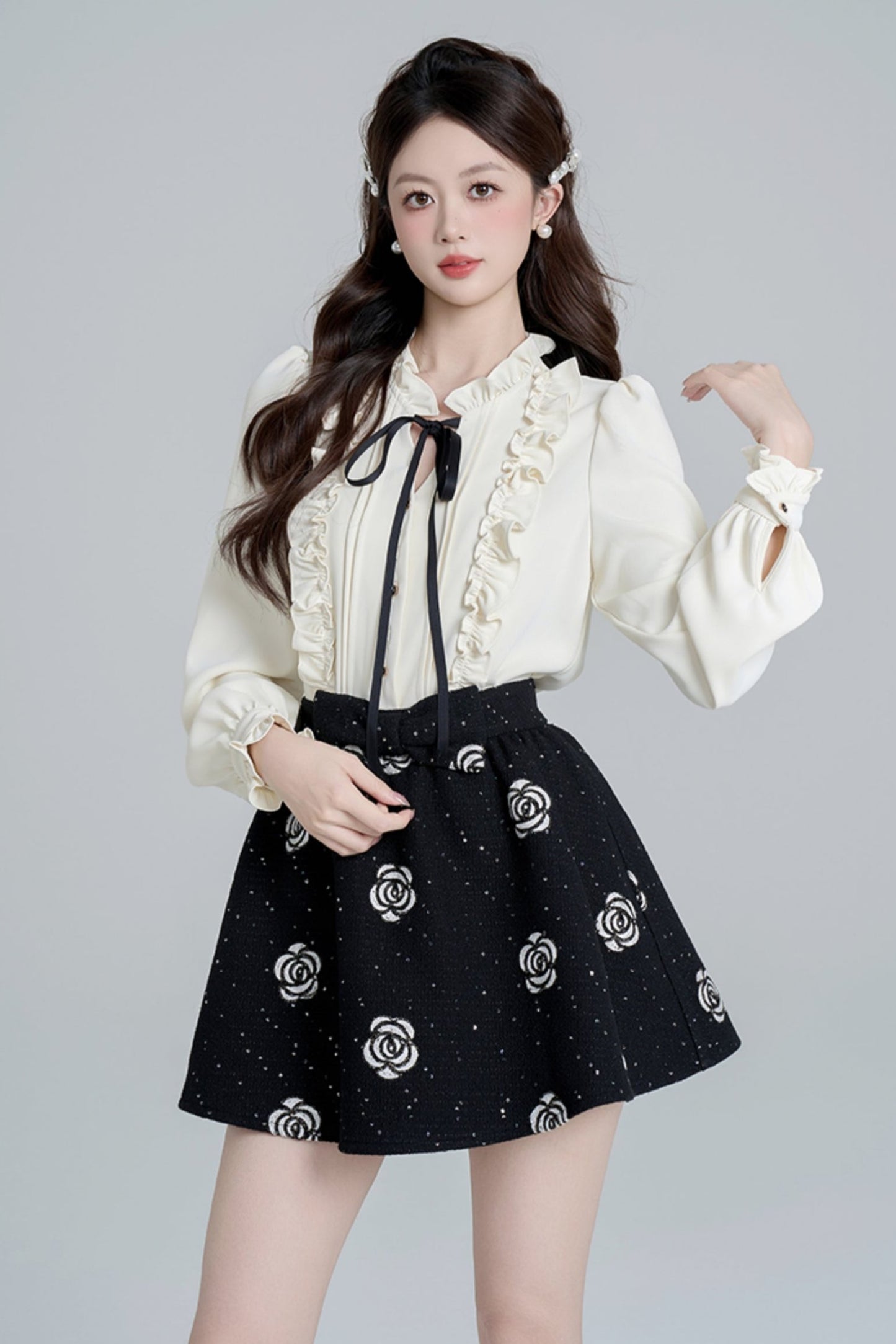 French Raffle Edge Shirt + Flower Frare Skirt