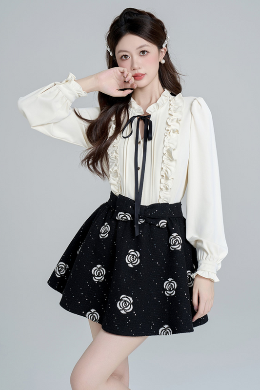 French Raffle Edge Shirt + Flower Frare Skirt