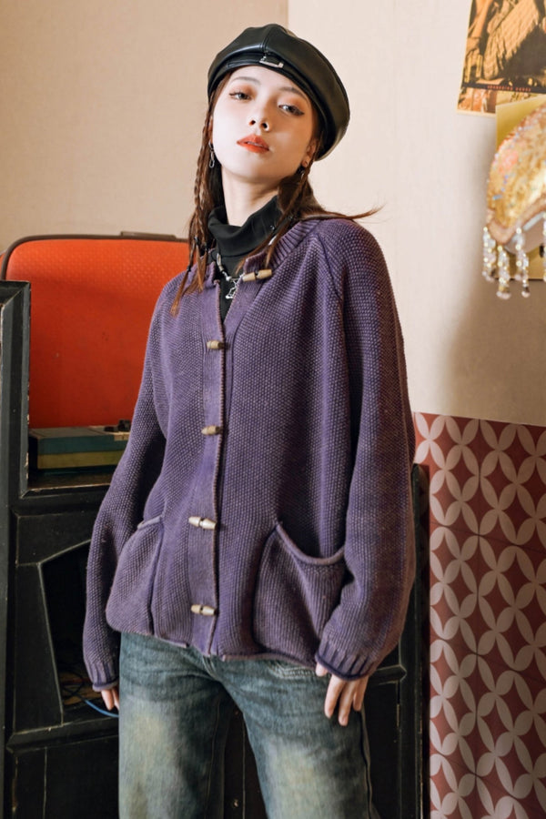 ヴィンテージワッフルニットディストレストカーディガン