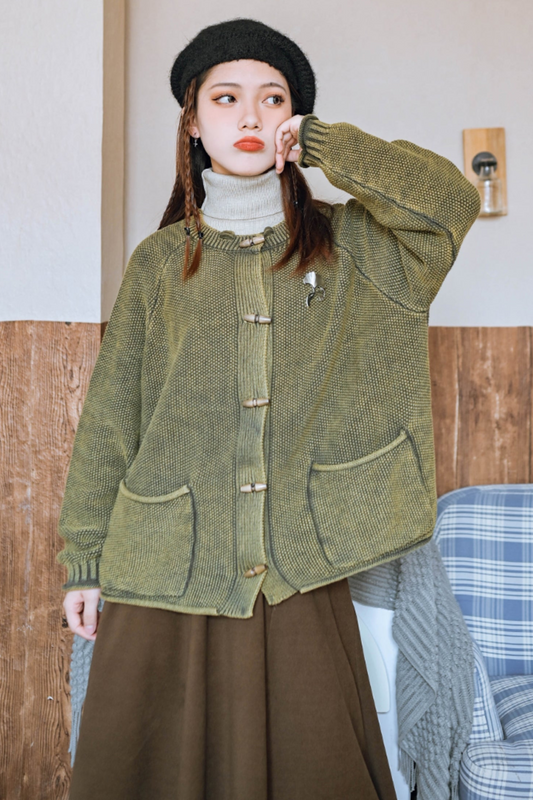 ヴィンテージワッフルニットディストレストカーディガン