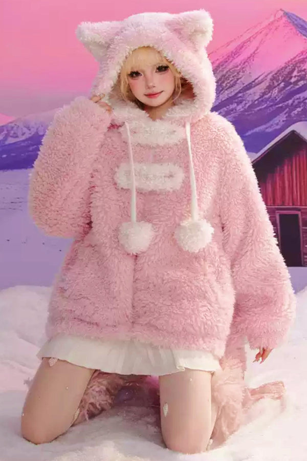 ピンクラムウールフーデッドジャケット