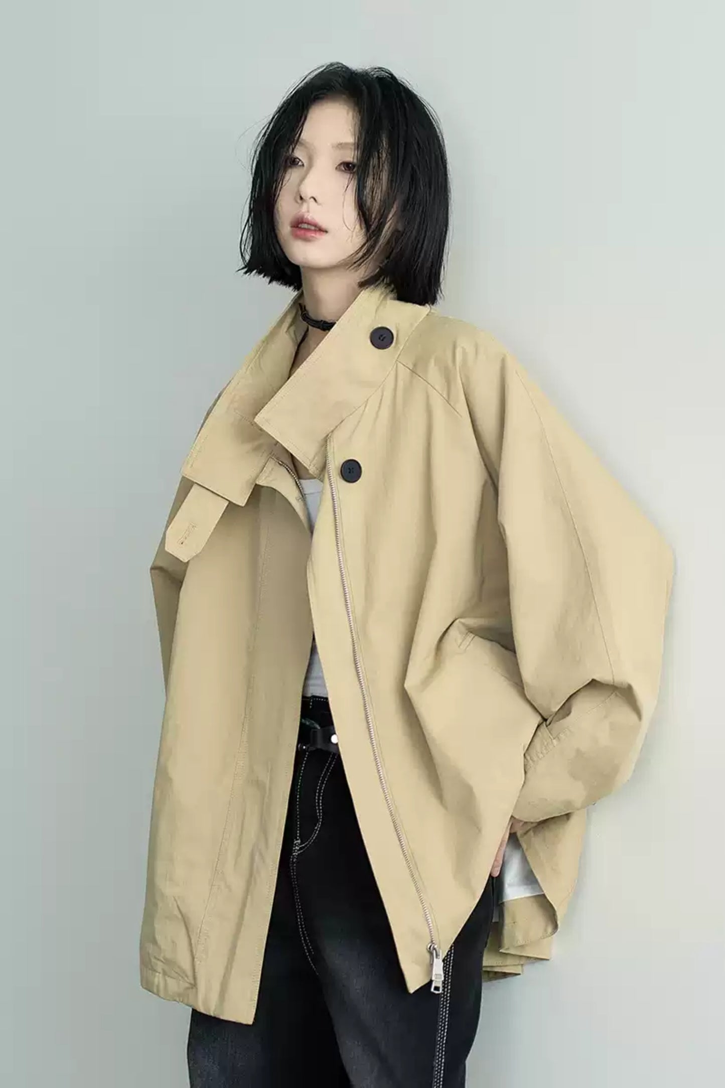 Loose Stand Collar Trench Coat