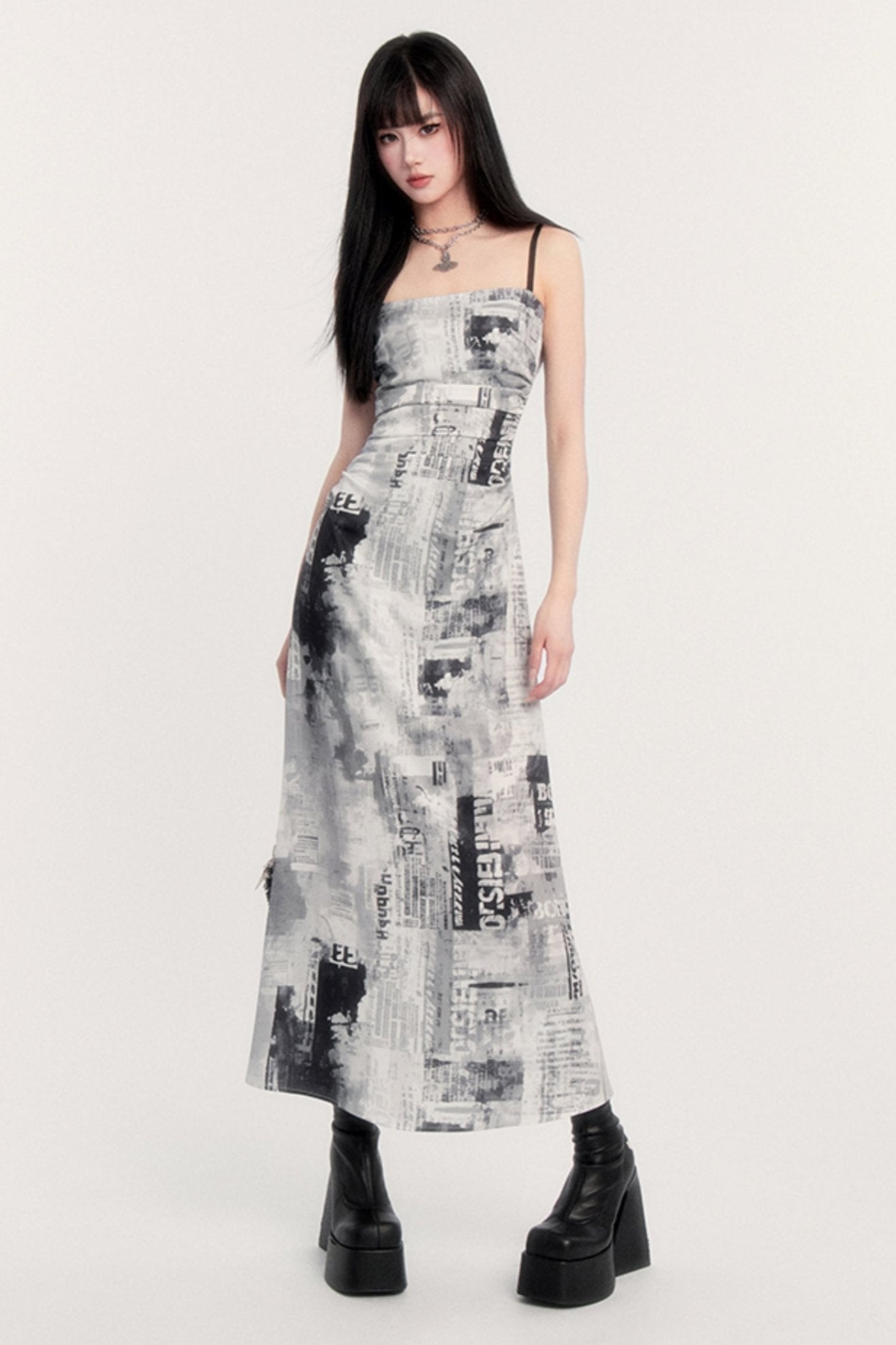 Retro Punk Pictorial Slim Slip Dress