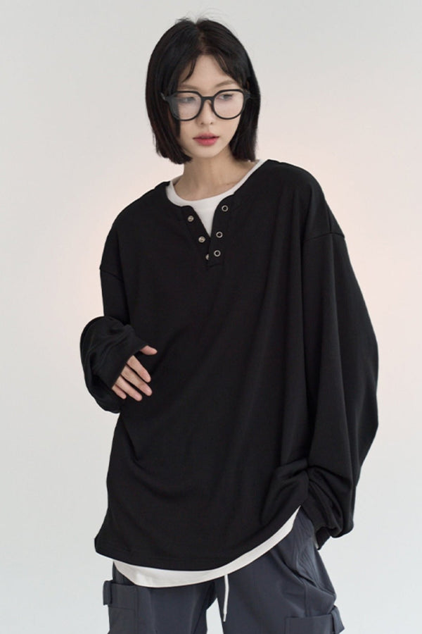 フェイクツーピースロングスリーブトップ