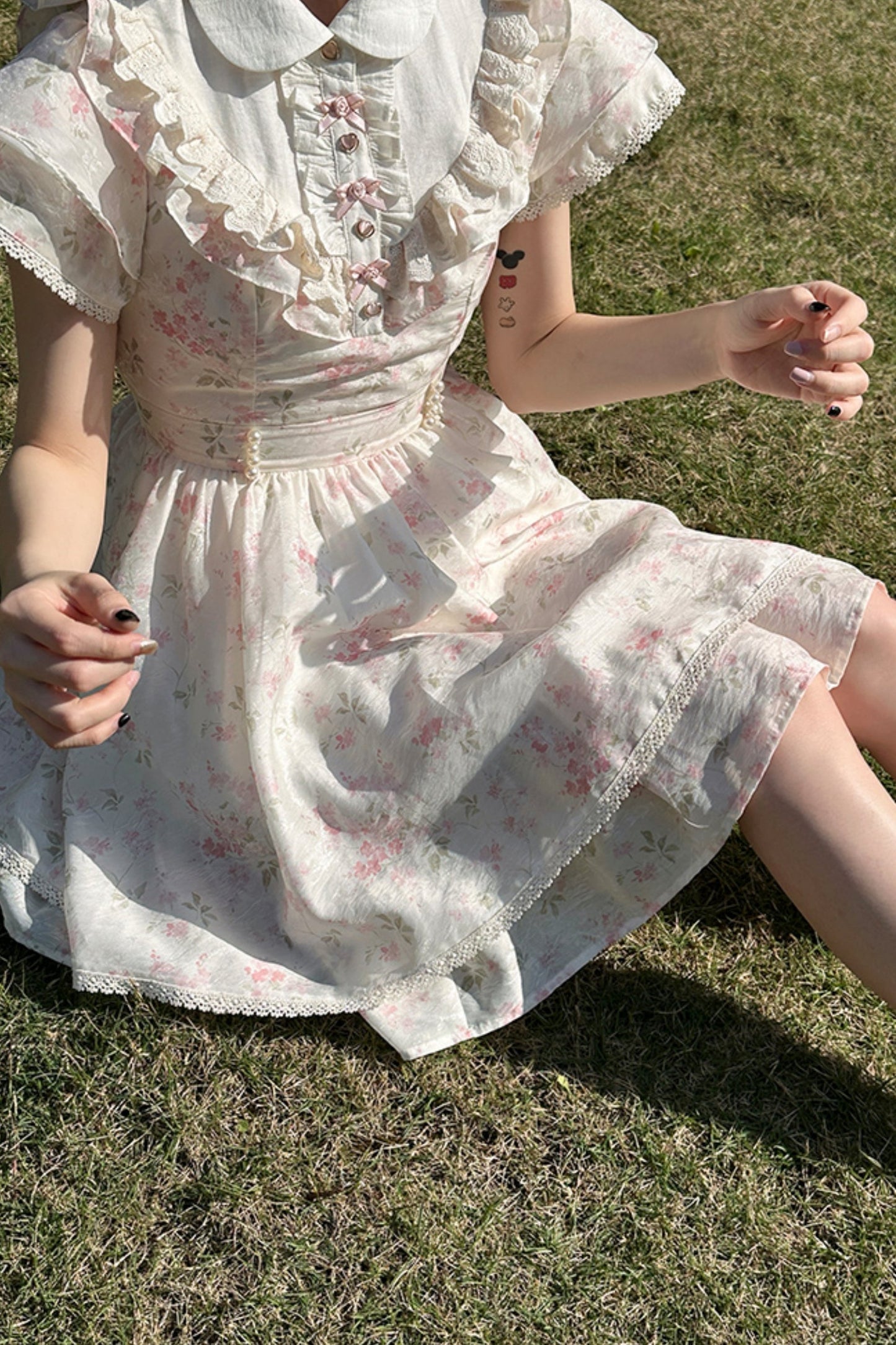 Crushed Pink Floral Doll Collar Dress