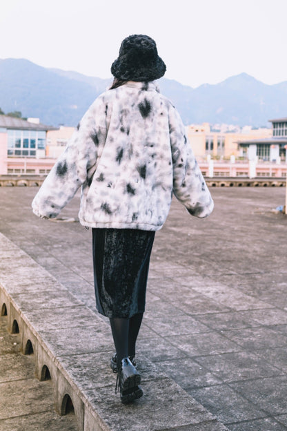 Stand-Up Collar Embroidered Fur Coat