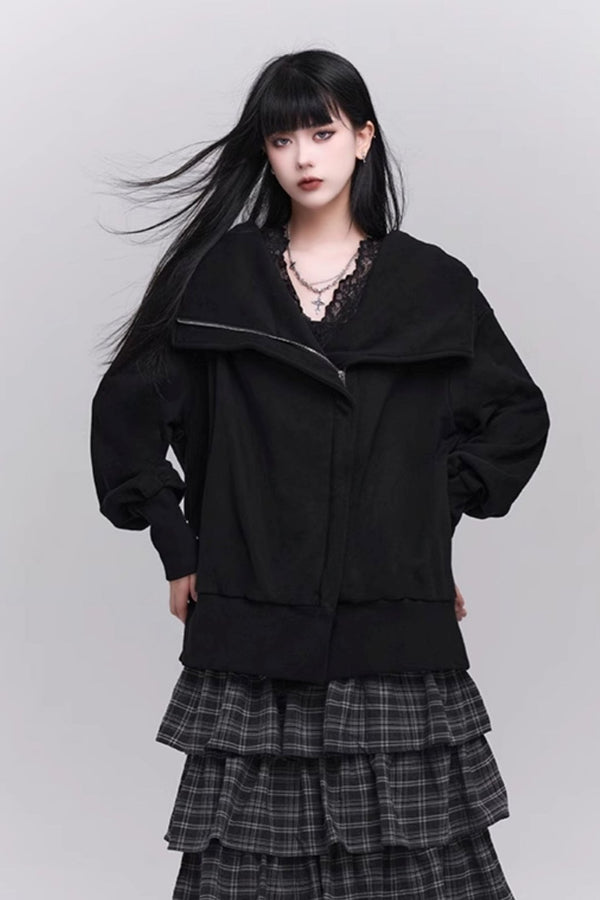 Grey Hoodie Sweatshirt Zipper Tops