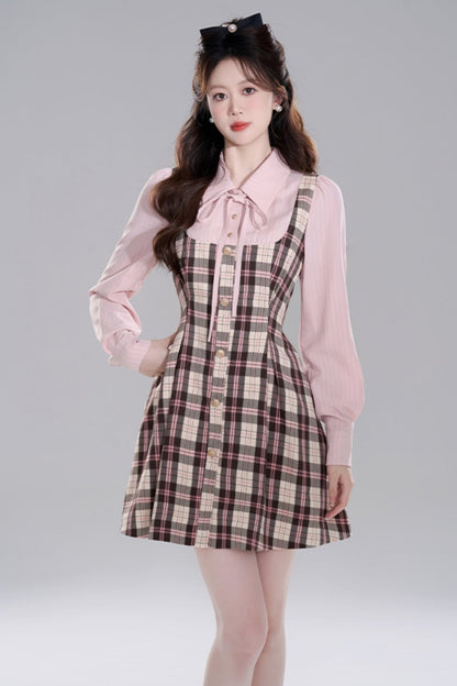 French pink check shirt dress