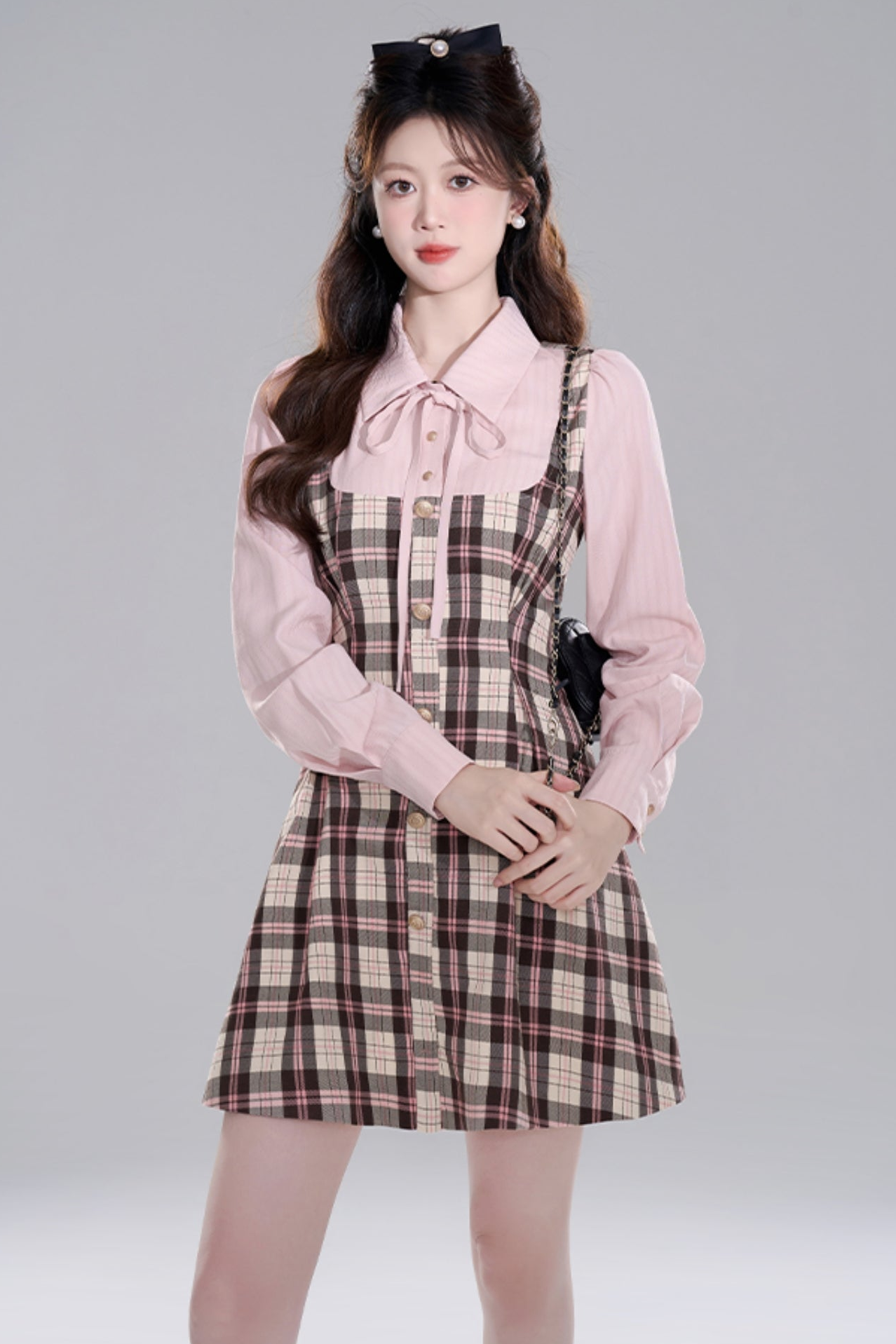 French pink check shirt dress