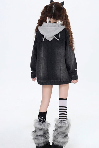 Cat Ear Hoodie Two Piece Denim Jacket