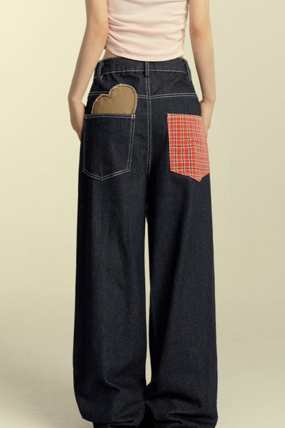 Loose Heart Patchwork Wide Leg Pants