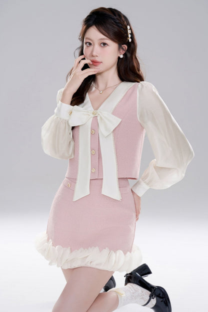 Pink two -piece jacket skirt set