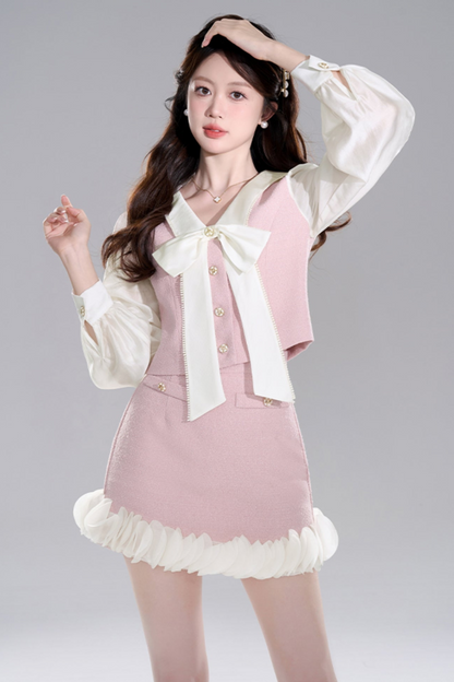 Pink two -piece jacket skirt set