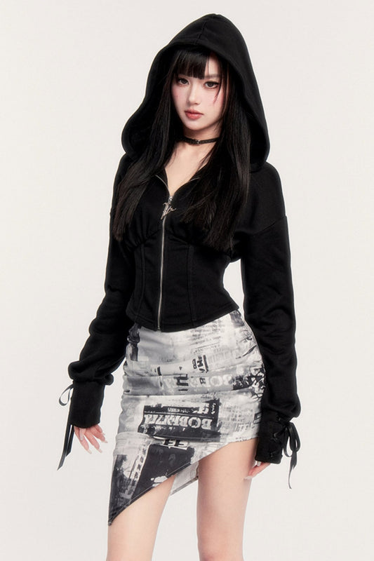 Lace Waist Short Pullover Hoodie