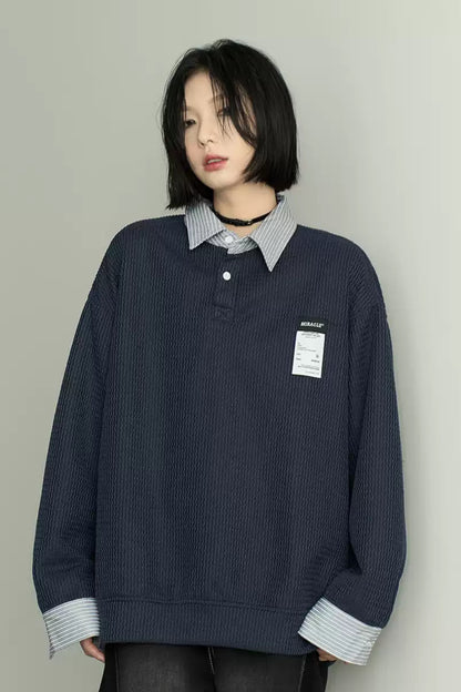 Loose Knit Shirt Collar Sweater