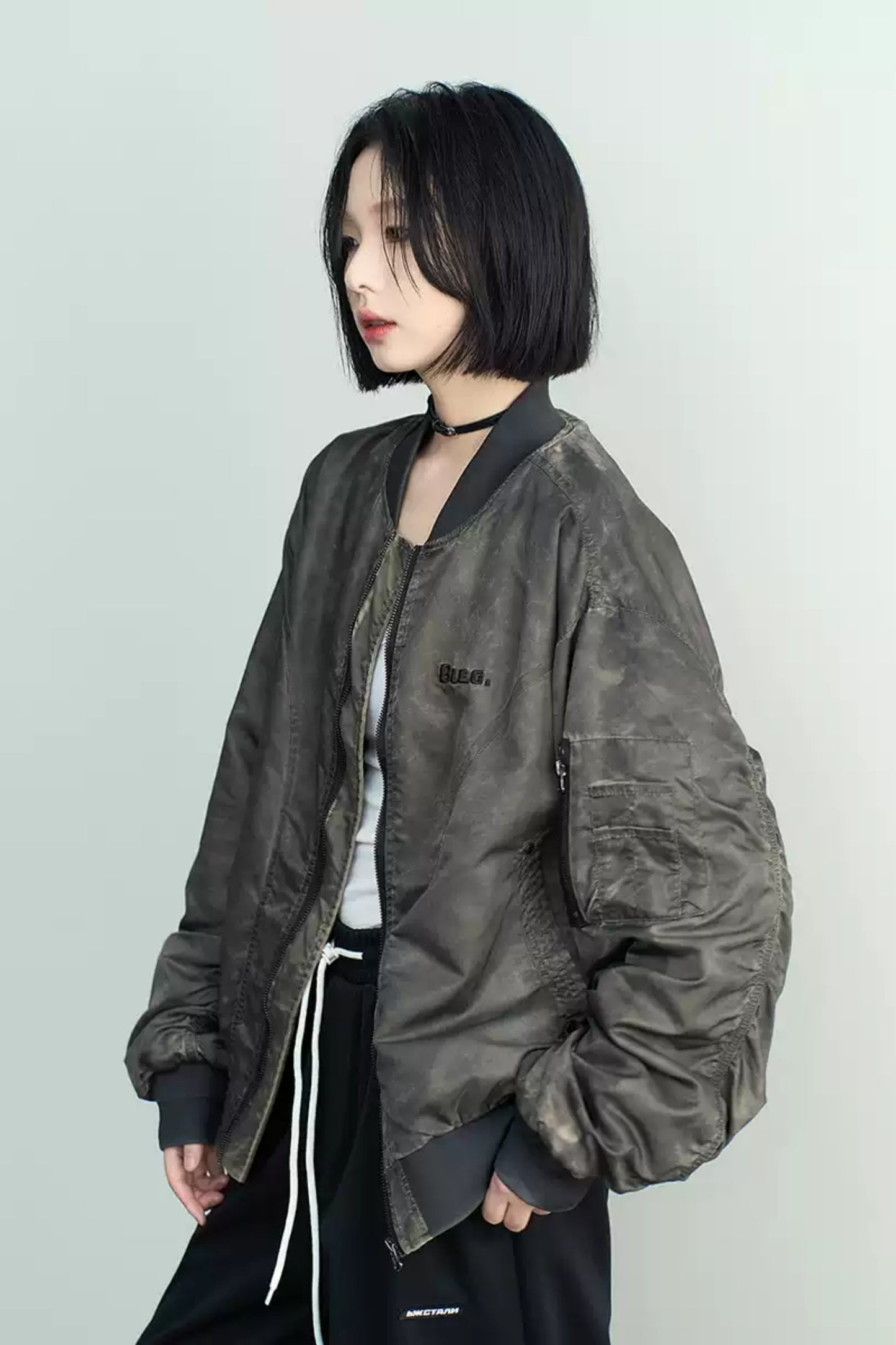 Loose Distress Bomber Jacket