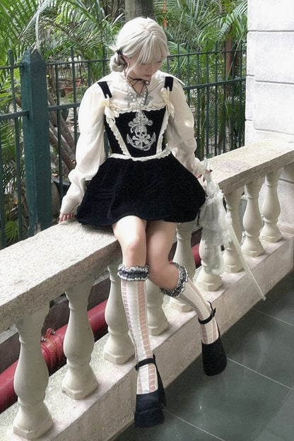 Velvet Skull Embroyida Le Chuchu Dress Set