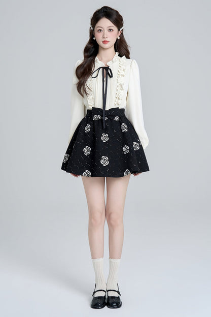 French Raffle Edge Shirt + Flower Frare Skirt