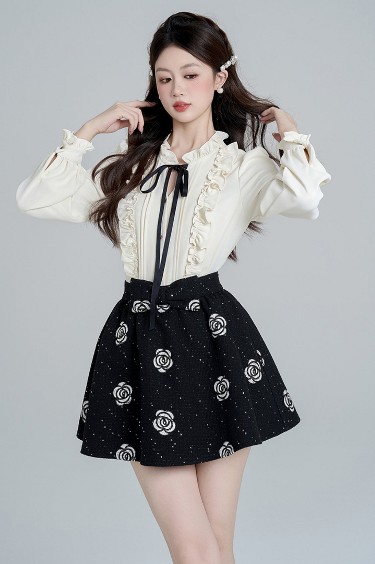 French Raffle Edge Shirt + Flower Frare Skirt