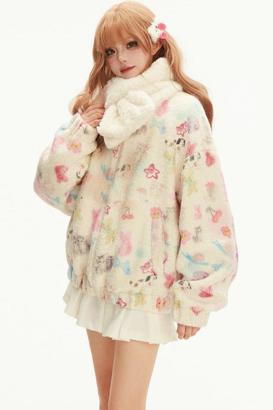 キュートカートゥーンラムウールパデッドジャケット