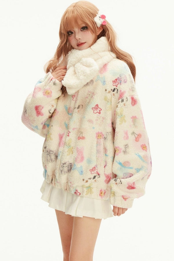 キュートカートゥーンラムウールパデッドジャケット