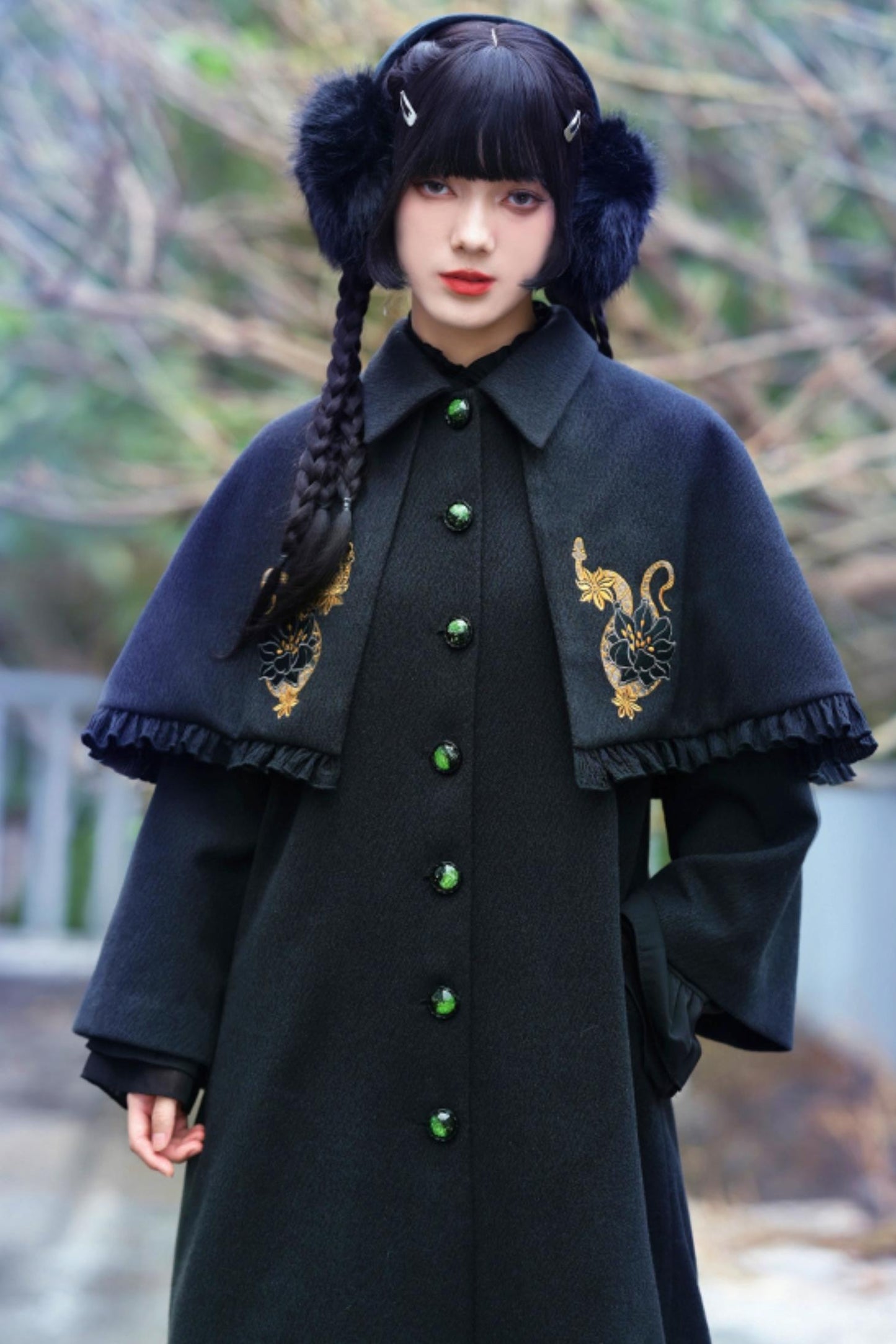 Black Snake Pattern Cape Coat Set